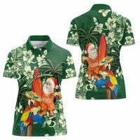 Moss Green Tropical Christmas Hawaii Tapa Women Polo Shirt Aloha Santa Drink Party LT7 - Polynesian Pride