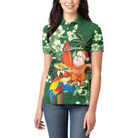 Moss Green Tropical Christmas Hawaii Tapa Women Polo Shirt Aloha Santa Drink Party LT7 - Polynesian Pride