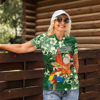 Moss Green Tropical Christmas Hawaii Tapa Women Polo Shirt Aloha Santa Drink Party LT7 - Polynesian Pride