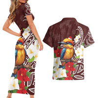 Felis Pasgua Guam Couples Matching Short Sleeve Bodycon Dress and Hawaiian Shirt Christmas Sihek Kingfisher with Guasali