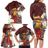 Felis Pasgua Guam Family Matching Long Sleeve Bodycon Dress and Hawaiian Shirt Christmas Sihek Kingfisher with Guasali LT7 - Polynesian Pride