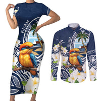 Hafa Adai Guam Couples Matching Short Sleeve Bodycon Dress and Long Sleeve Button Shirt Sihek Guam Kingfisher with Guasali