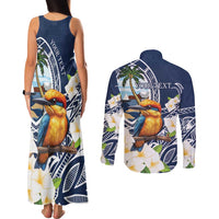 Hafa Adai Guam Couples Matching Tank Maxi Dress and Long Sleeve Button Shirt Sihek Guam Kingfisher with Guasali