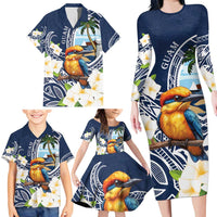 Hafa Adai Guam Family Matching Long Sleeve Bodycon Dress and Hawaiian Shirt Sihek Guam Kingfisher with Guasali LT7 - Polynesian Pride