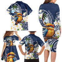 Hafa Adai Guam Family Matching Long Sleeve Bodycon Dress and Hawaiian Shirt Sihek Guam Kingfisher with Guasali LT7 - Polynesian Pride