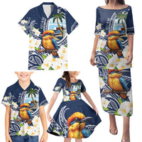 Hafa Adai Guam Family Matching Puletasi and Hawaiian Shirt Sihek Guam Kingfisher with Guasali LT7 - Polynesian Pride