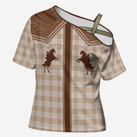 Aloha Hawaii Cowboys Paniolo Cross Shoulder Shirt Beige Palaka - Polynesian Pride