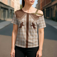 Aloha Hawaii Cowboys Paniolo Cross Shoulder Shirt Beige Palaka - Polynesian Pride