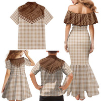 Aloha Hawaii Cowboys Paniolo Family Matching Mermaid Dress and Hawaiian Shirt Beige Palaka - Polynesian Pride