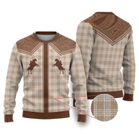 Aloha Hawaii Cowboys Paniolo Ugly Christmas Sweater Beige Palaka - Polynesian Pride