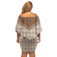 Aloha Hawaii Cowboys Paniolo Off Shoulder Short Dress Beige Palaka - Polynesian Pride