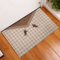 Aloha Hawaii Cowboys Paniolo Rubber Doormat Beige Palaka - Polynesian Pride