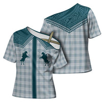 Aloha Hawaii Cowboys Paniolo Cross Shoulder Shirt Teal Palaka - Polynesian Pride