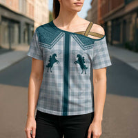 Aloha Hawaii Cowboys Paniolo Cross Shoulder Shirt Teal Palaka - Polynesian Pride