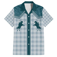 Aloha Hawaii Cowboys Paniolo Family Matching Off The Shoulder Long Sleeve Dress and Hawaiian Shirt Teal Palaka - Polynesian Pride