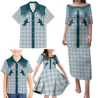 Aloha Hawaii Cowboys Paniolo Family Matching Puletasi and Hawaiian Shirt Teal Palaka - Polynesian Pride
