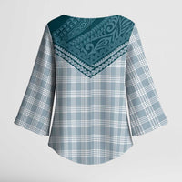 Aloha Hawaii Cowboys Paniolo Kimono Sleeve Blouse Teal Palaka - Polynesian Pride