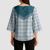 Aloha Hawaii Cowboys Paniolo Kimono Sleeve Blouse Teal Palaka - Polynesian Pride