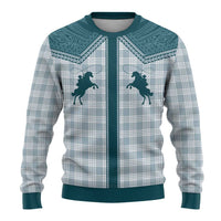 Aloha Hawaii Cowboys Paniolo Ugly Christmas Sweater Teal Palaka - Polynesian Pride