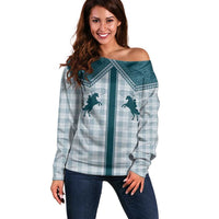 Aloha Hawaii Cowboys Paniolo Off Shoulder Sweater Teal Palaka - Polynesian Pride