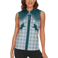 Aloha Hawaii Cowboys Paniolo Women Sleeveless Polo Shirt Teal Palaka - Polynesian Pride