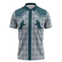 Aloha Hawaii Cowboys Paniolo Zipper Polo Shirt Teal Palaka - Polynesian Pride