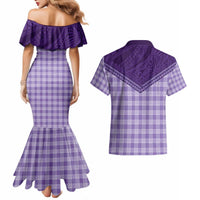 Aloha Hawaii Cowboys Paniolo Couples Matching Mermaid Dress and Hawaiian Shirt Violet Palaka LT7 - Polynesian Pride