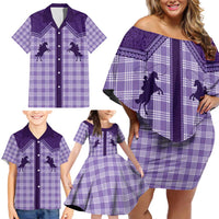 Aloha Hawaii Cowboys Paniolo Family Matching Off Shoulder Short Dress and Hawaiian Shirt Violet Palaka - Polynesian Pride