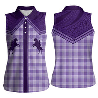Aloha Hawaii Cowboys Paniolo Women Sleeveless Polo Shirt Violet Palaka - Polynesian Pride