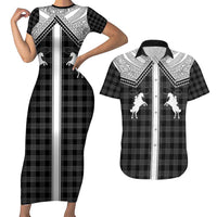 Aloha Hawaii Cowboys Paniolo Couples Matching Short Sleeve Bodycon Dress and Hawaiian Shirt Black Palaka LT7 Black - Polynesian Pride