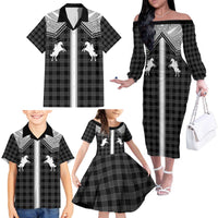 Aloha Hawaii Cowboys Paniolo Family Matching Off The Shoulder Long Sleeve Dress and Hawaiian Shirt Black Palaka - Polynesian Pride