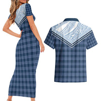 Aloha Hawaii Cowboys Paniolo Couples Matching Short Sleeve Bodycon Dress and Hawaiian Shirt Navy Blue Palaka LT7 - Polynesian Pride