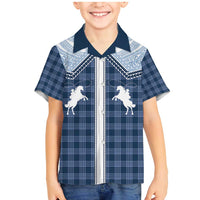 Aloha Hawaii Cowboys Paniolo Family Matching Mermaid Dress and Hawaiian Shirt Navy Blue Palaka - Polynesian Pride
