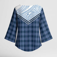 Aloha Hawaii Cowboys Paniolo Kimono Sleeve Blouse Navy Blue Palaka - Polynesian Pride