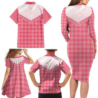 Aloha Hawaii Cowboys Paniolo Family Matching Long Sleeve Bodycon Dress and Hawaiian Shirt Rose Palaka - Polynesian Pride