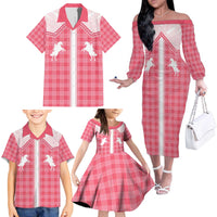 Aloha Hawaii Cowboys Paniolo Family Matching Off The Shoulder Long Sleeve Dress and Hawaiian Shirt Rose Palaka - Polynesian Pride