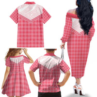 Aloha Hawaii Cowboys Paniolo Family Matching Off The Shoulder Long Sleeve Dress and Hawaiian Shirt Rose Palaka - Polynesian Pride