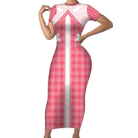 Aloha Hawaii Cowboys Paniolo Short Sleeve Bodycon Dress Rose Palaka - Polynesian Pride