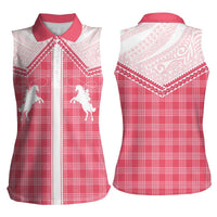 Aloha Hawaii Cowboys Paniolo Women Sleeveless Polo Shirt Rose Palaka - Polynesian Pride