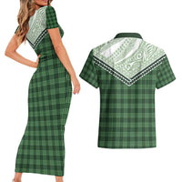 Aloha Hawaii Cowboys Paniolo Couples Matching Short Sleeve Bodycon Dress and Hawaiian Shirt Forest Green Palaka LT7 - Polynesian Pride
