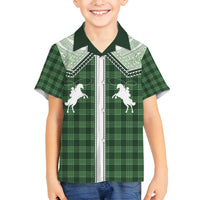 Aloha Hawaii Cowboys Paniolo Family Matching Long Sleeve Bodycon Dress and Hawaiian Shirt Forest Green Palaka - Polynesian Pride