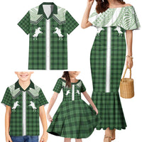Aloha Hawaii Cowboys Paniolo Family Matching Mermaid Dress and Hawaiian Shirt Forest Green Palaka - Polynesian Pride