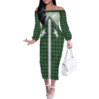 Aloha Hawaii Cowboys Paniolo Family Matching Off The Shoulder Long Sleeve Dress and Hawaiian Shirt Forest Green Palaka - Polynesian Pride