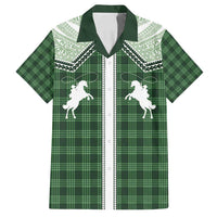 Aloha Hawaii Cowboys Paniolo Family Matching Off Shoulder Short Dress and Hawaiian Shirt Forest Green Palaka - Polynesian Pride