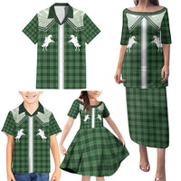 Aloha Hawaii Cowboys Paniolo Family Matching Puletasi and Hawaiian Shirt Forest Green Palaka - Polynesian Pride