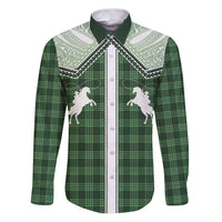 Aloha Hawaii Cowboys Paniolo Family Matching Puletasi and Hawaiian Shirt Forest Green Palaka - Polynesian Pride