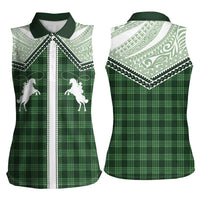 Aloha Hawaii Cowboys Paniolo Women Sleeveless Polo Shirt Forest Green Palaka - Polynesian Pride