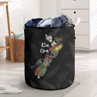 Kia Ora New Zealand Floral Laundry Basket Black - Polynesian Pride