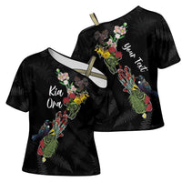 Kia Ora New Zealand Floral Personalized Cross Shoulder Shirt Black - Polynesian Pride