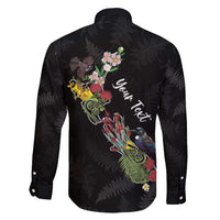 Kia Ora New Zealand Floral Personalized Family Matching Long Sleeve Bodycon Dress and Hawaiian Shirt Black - Polynesian Pride
